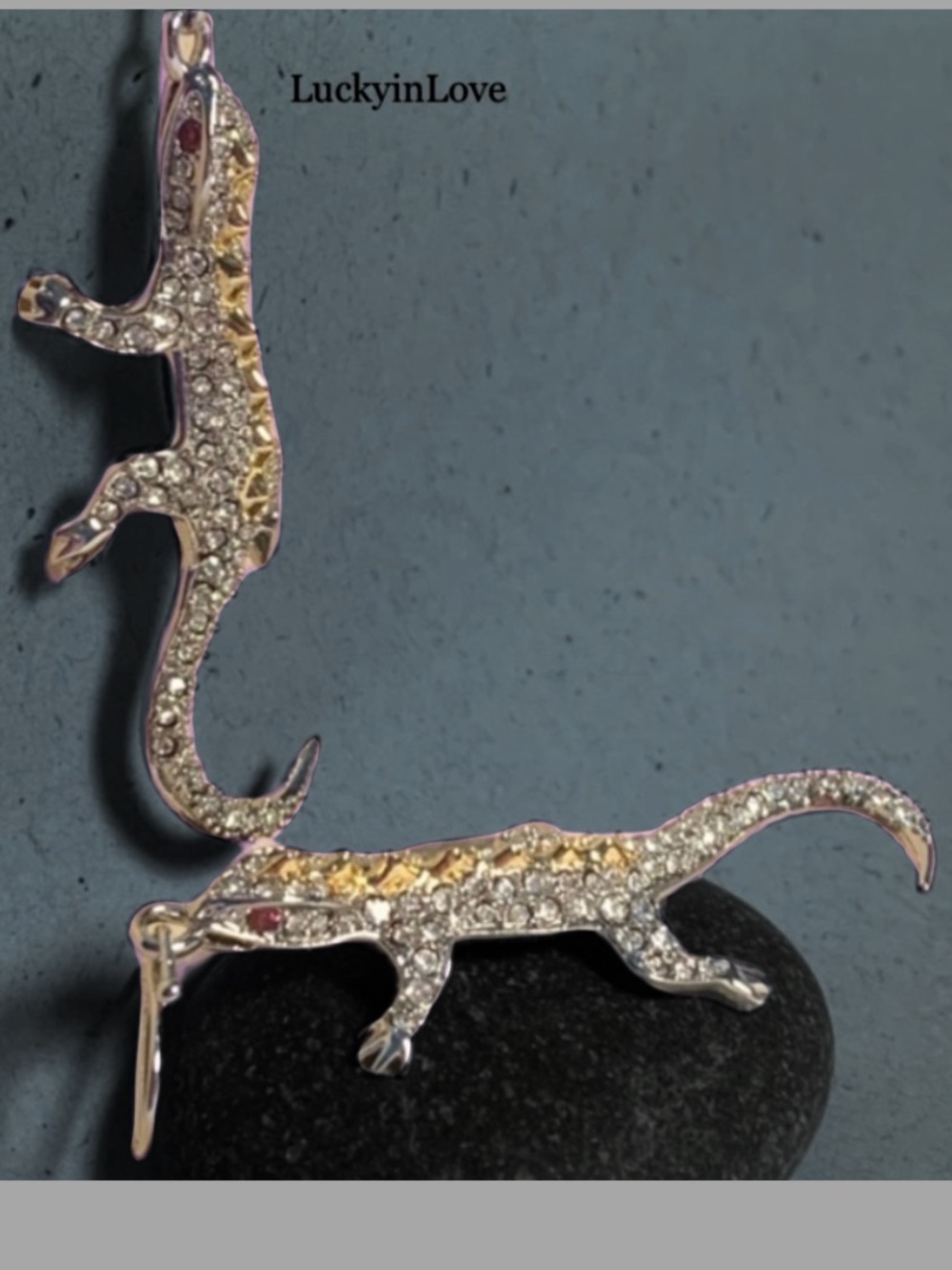 ALEXIS BITTAR • NEW Silver Gold Lizard Reptile Ruby Crystal Eyes Drop Earrings